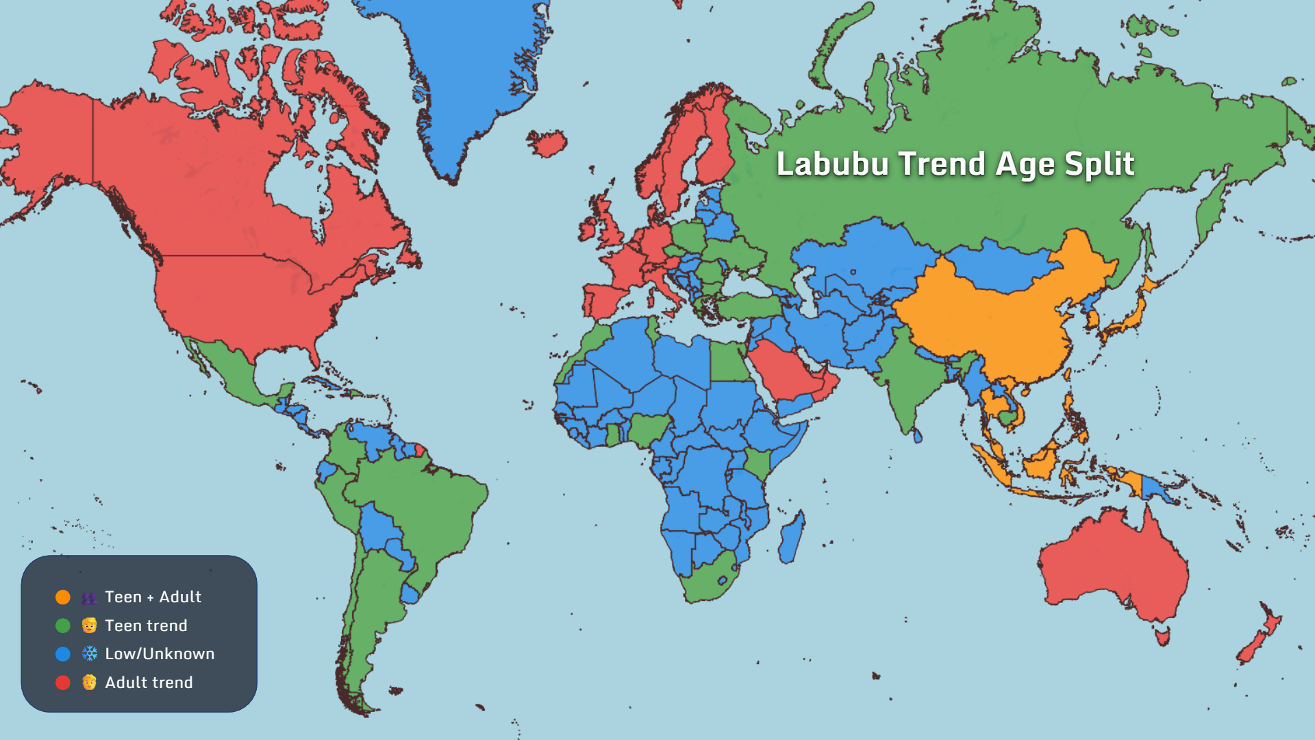 Labubu trend age split map