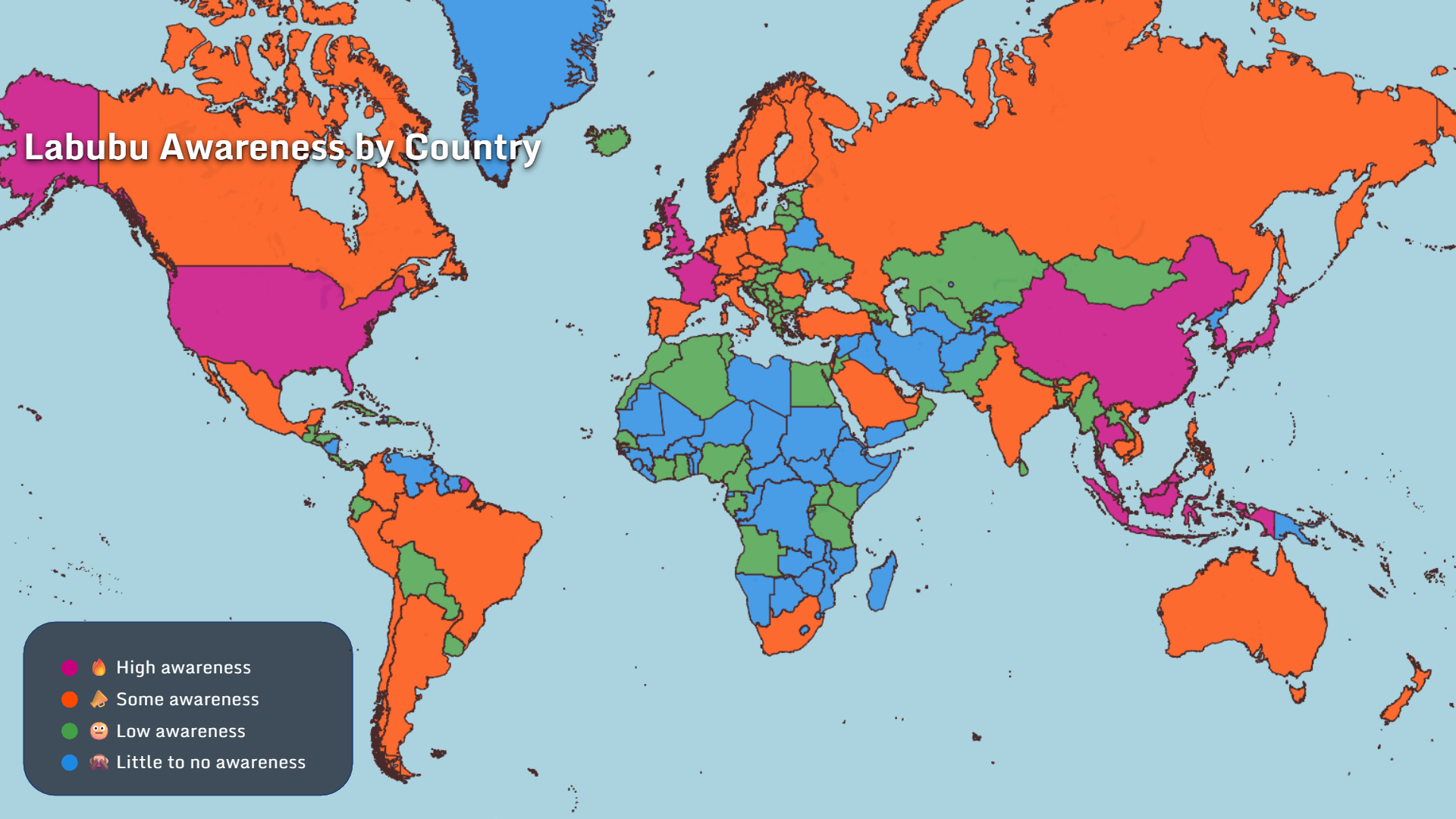 Labubu awareness by country map