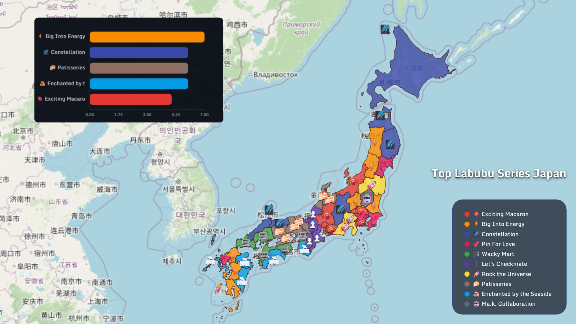 Top Labubu series in Japan by region