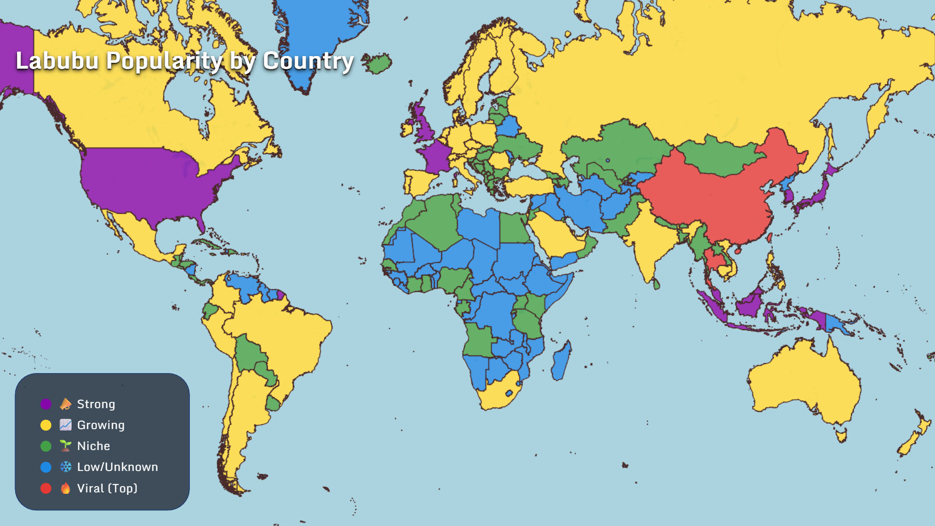Labubu popularity by country map