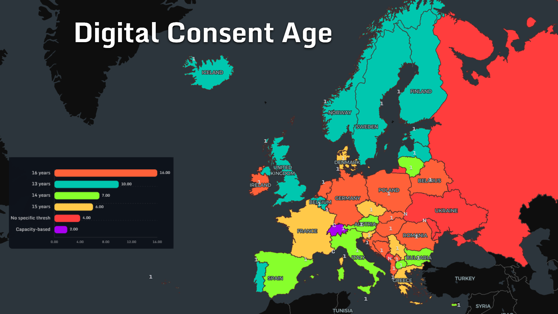 Map of digital consent ages across Europe