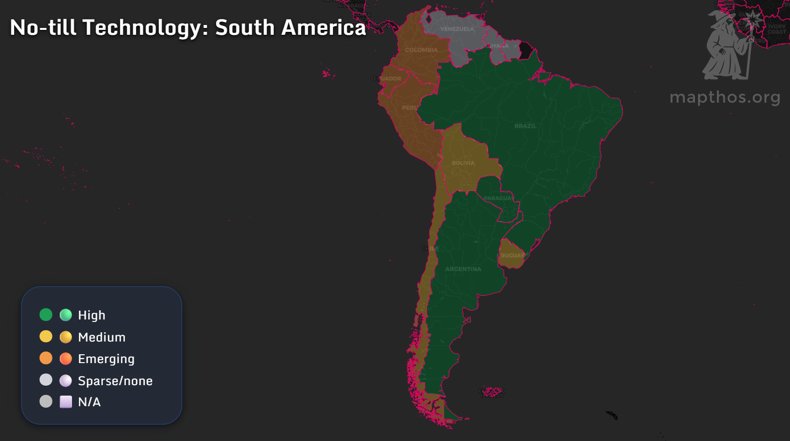 Map of no-till farming adoption in South America