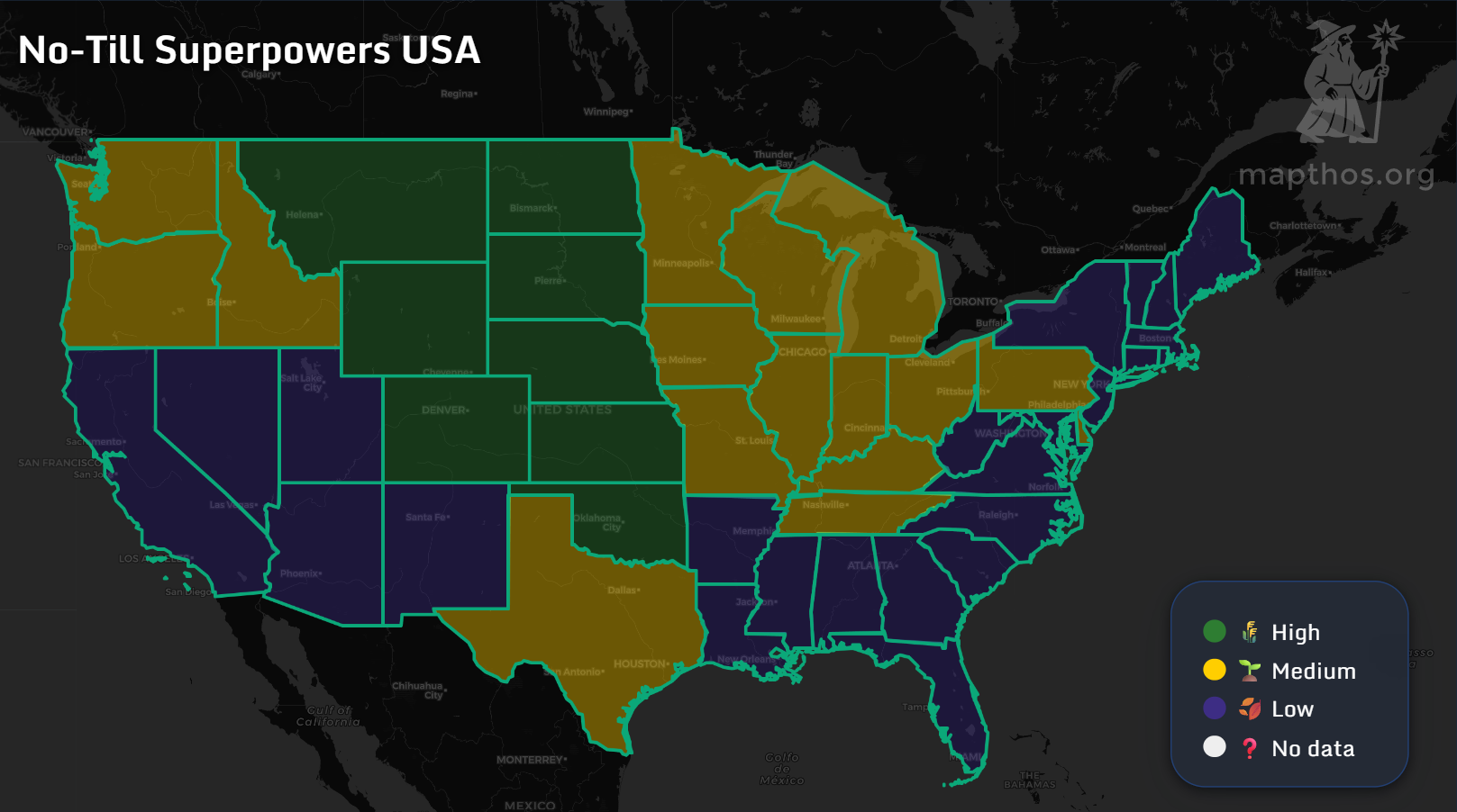 No-till adoption by U.S. states map
