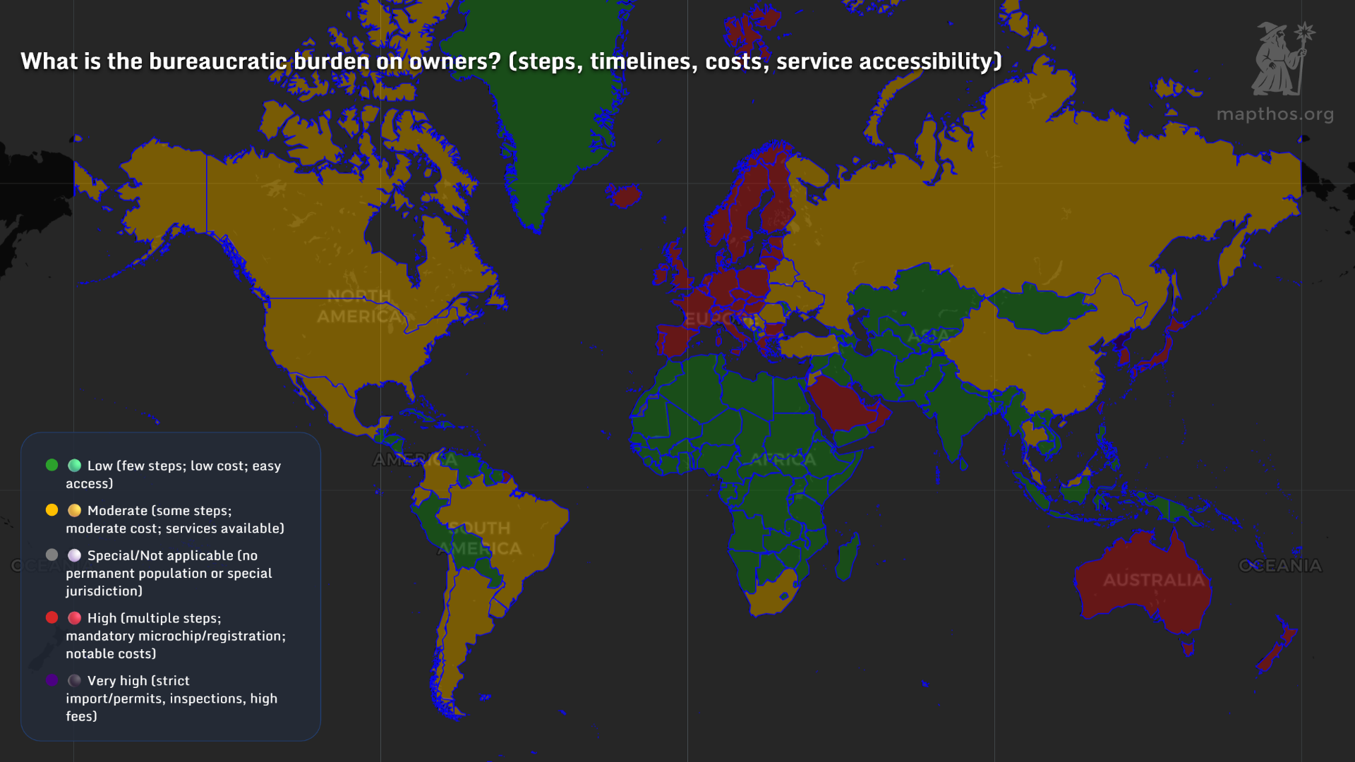 Bureaucratic burden for pet ownership by country
