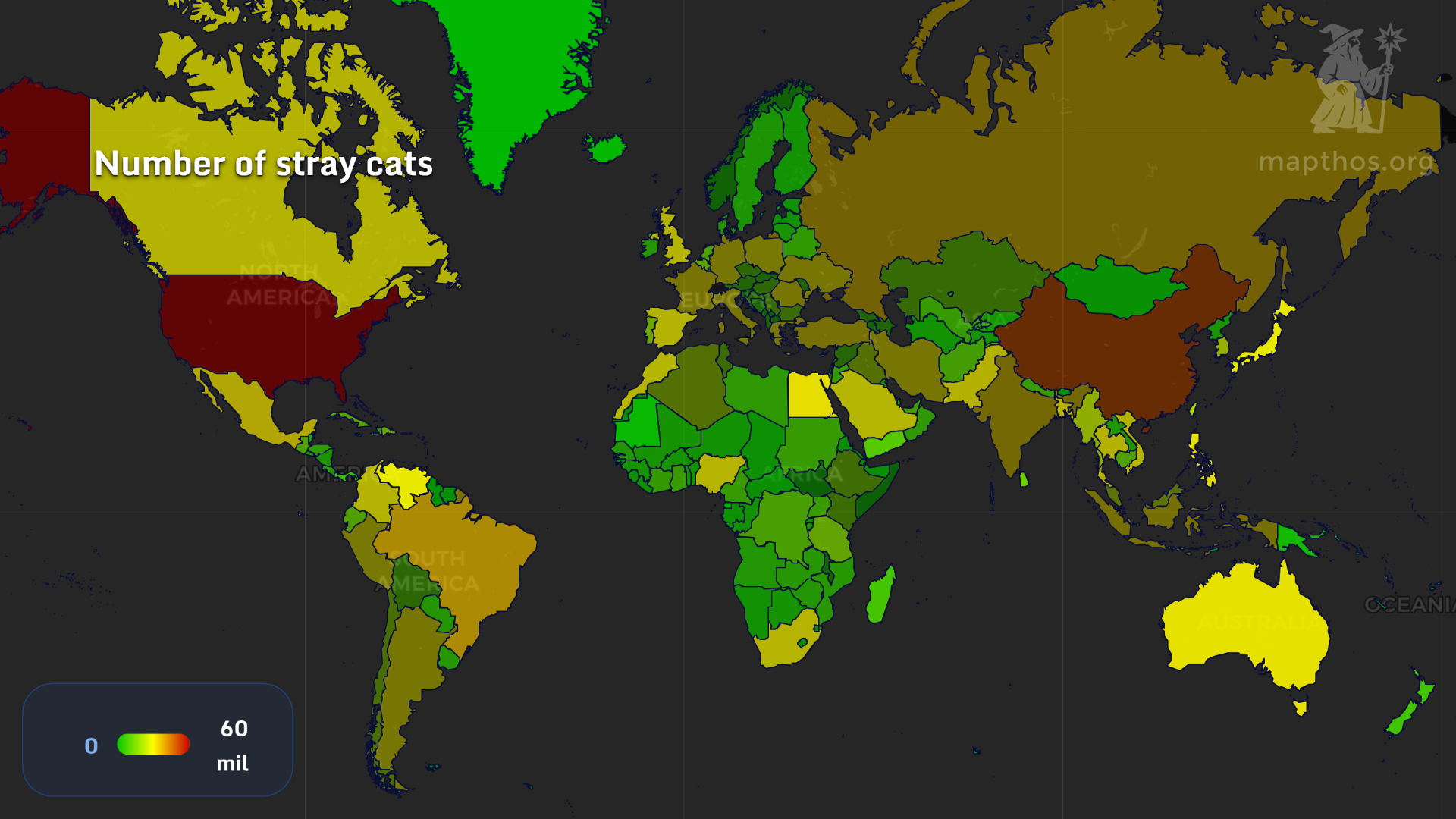 Global map of stray cats by country