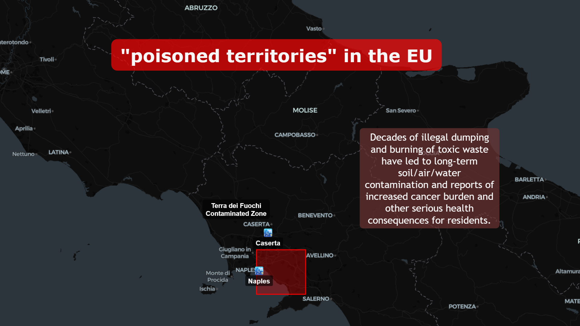 Terra dei Fuochi contaminated zone Naples Caserta Italy