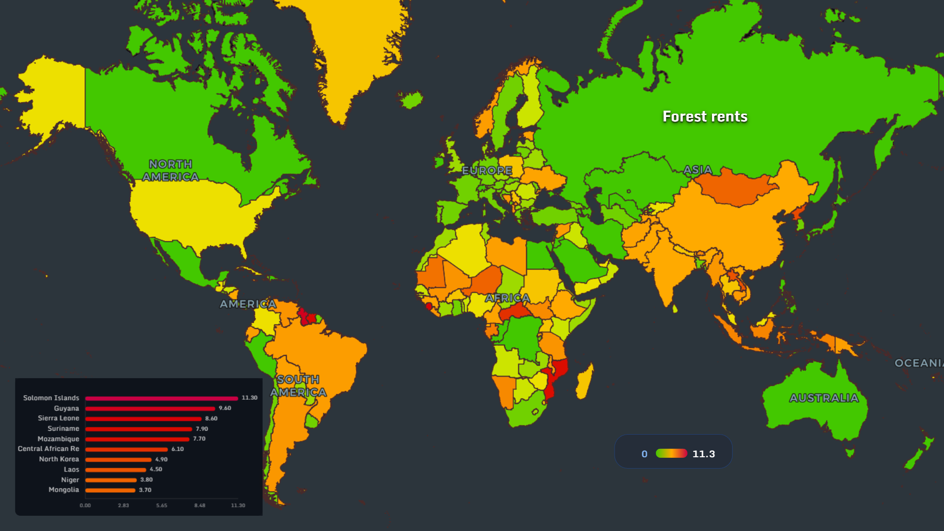 Forest rents by country map