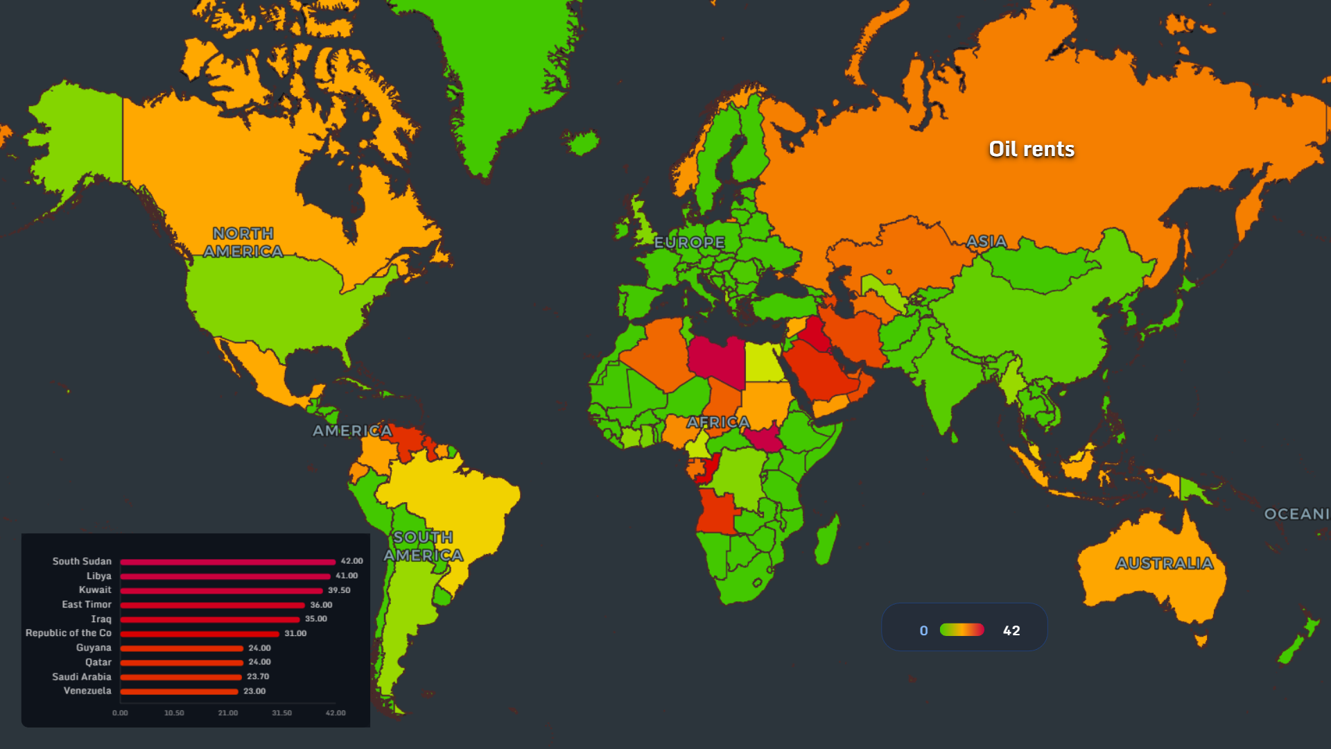 Oil rents by country map