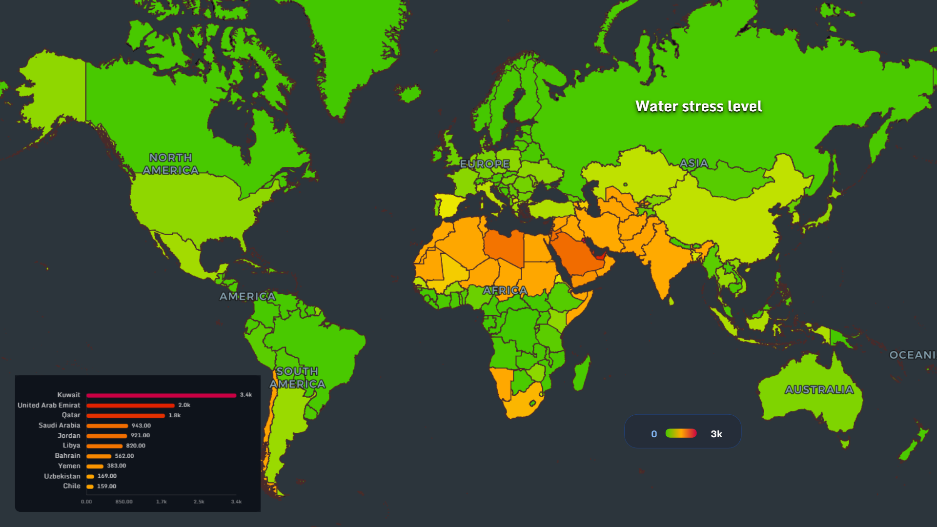Water stress level by country map