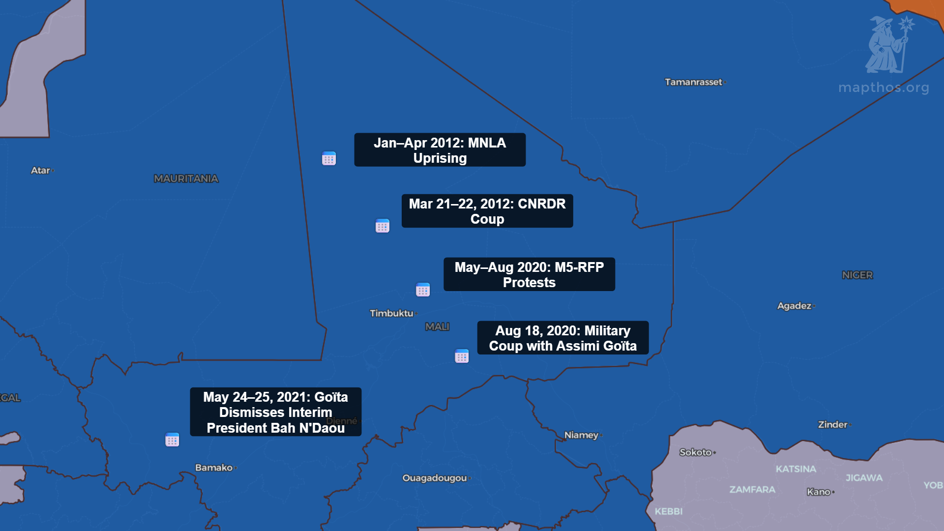 Map: Mali and neighboring states, border dynamics 2025
