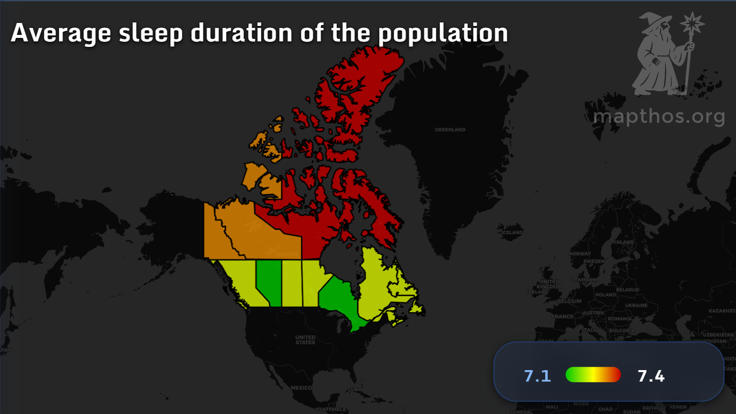 Canada average sleep duration map 2025