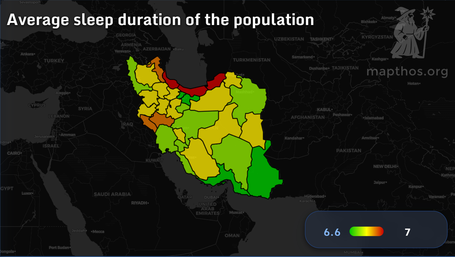 Iran average sleep map 2025
