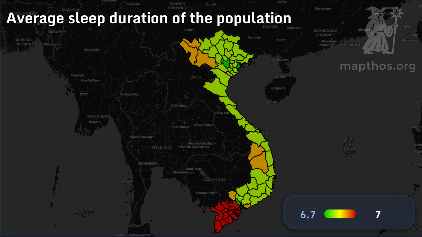 Vietnam sleep duration 2025 map