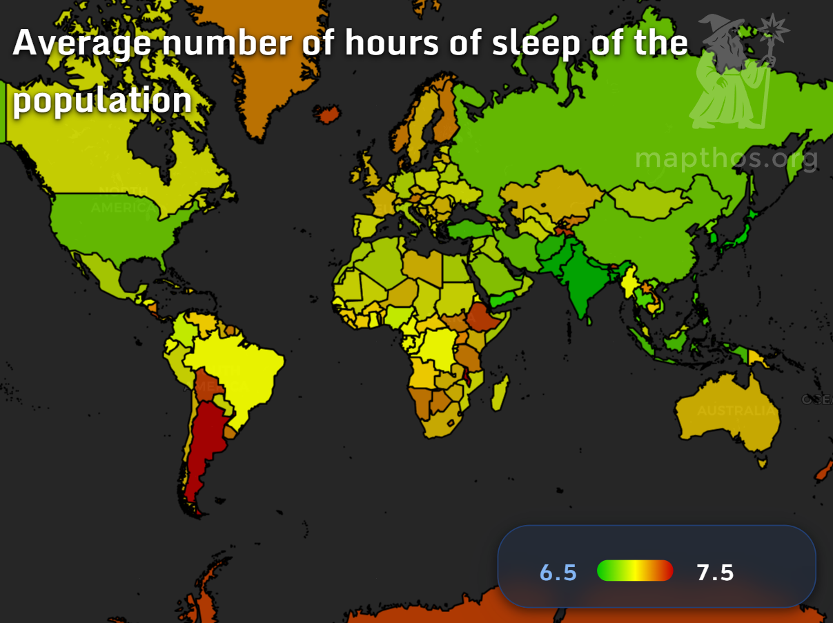 Global average sleep duration map 2025