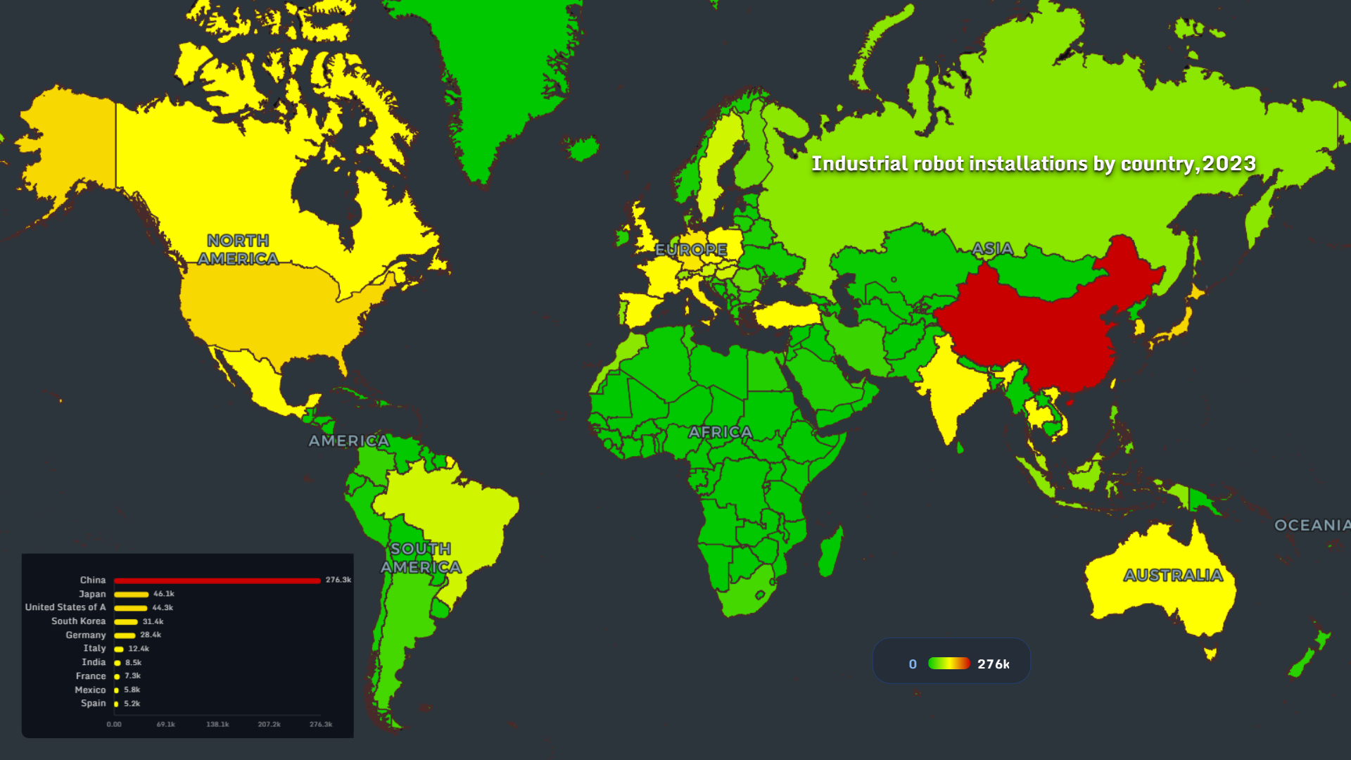 Industrial robot installations by country 2023