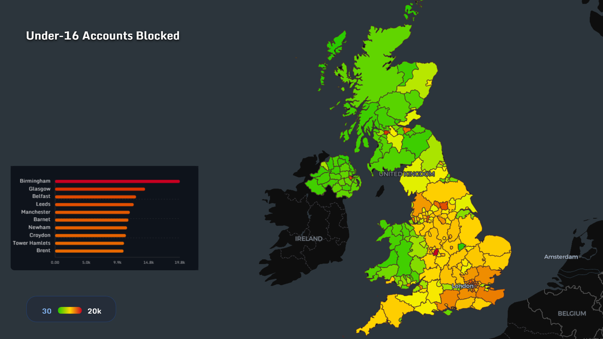 Under-16 accounts blocked UK map