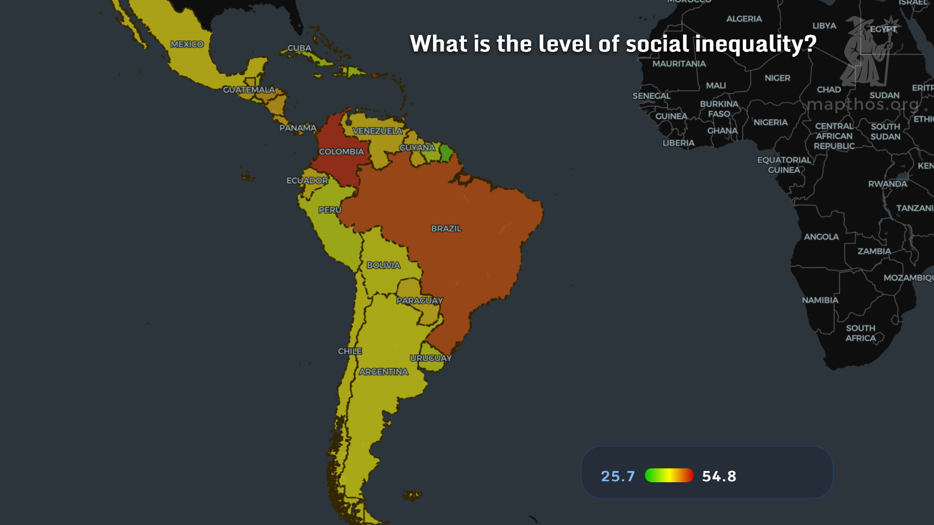 Income inequality in South America, Gini index