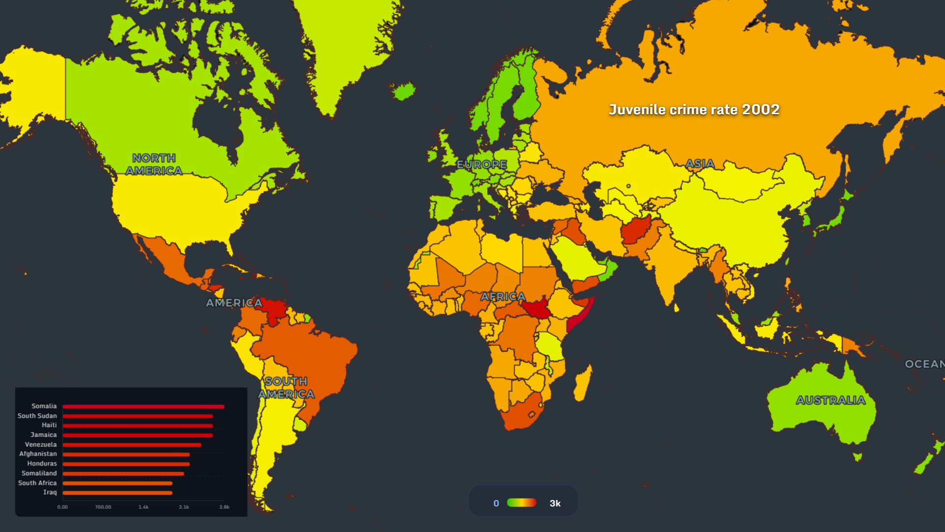 Juvenile crime rate 2002 world map