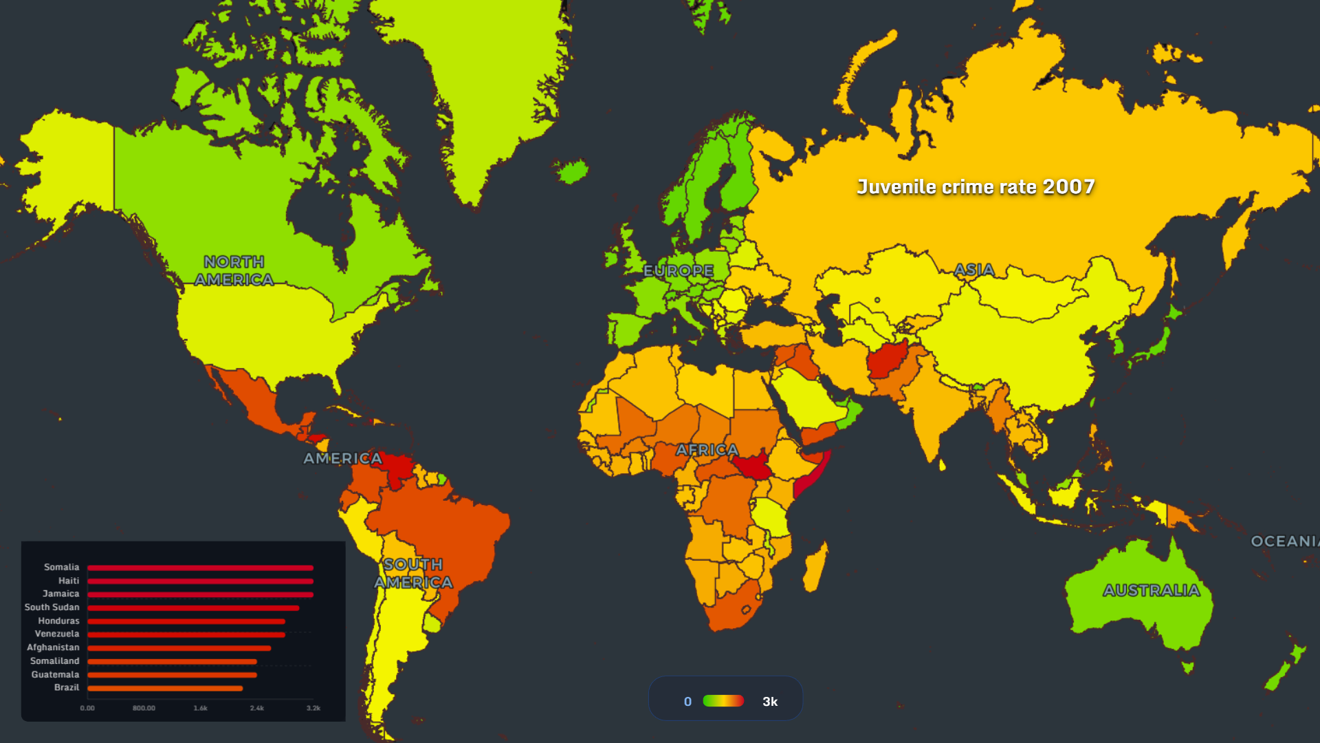 Juvenile crime rate 2007 world map
