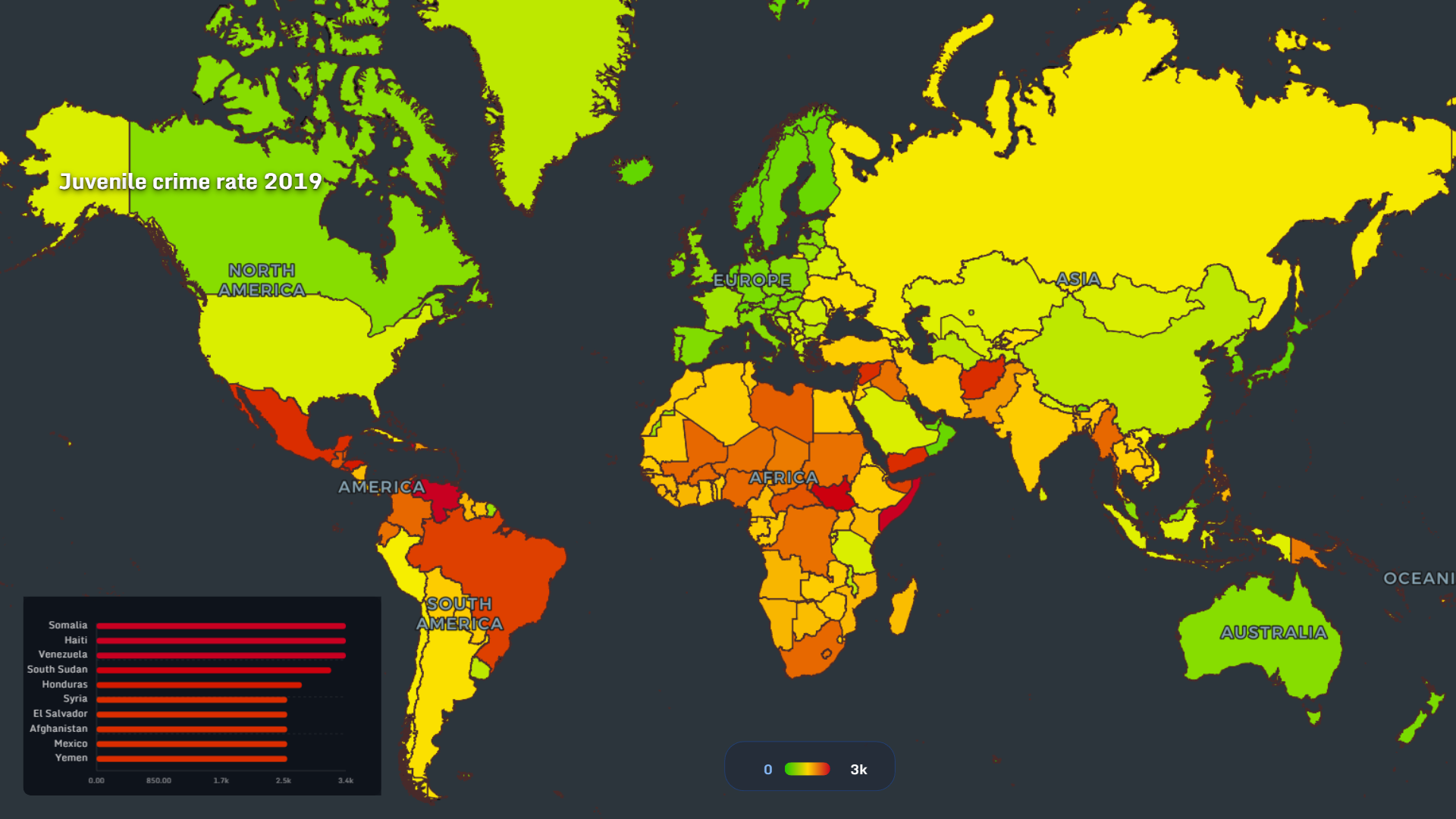 Juvenile crime rate 2019 world map