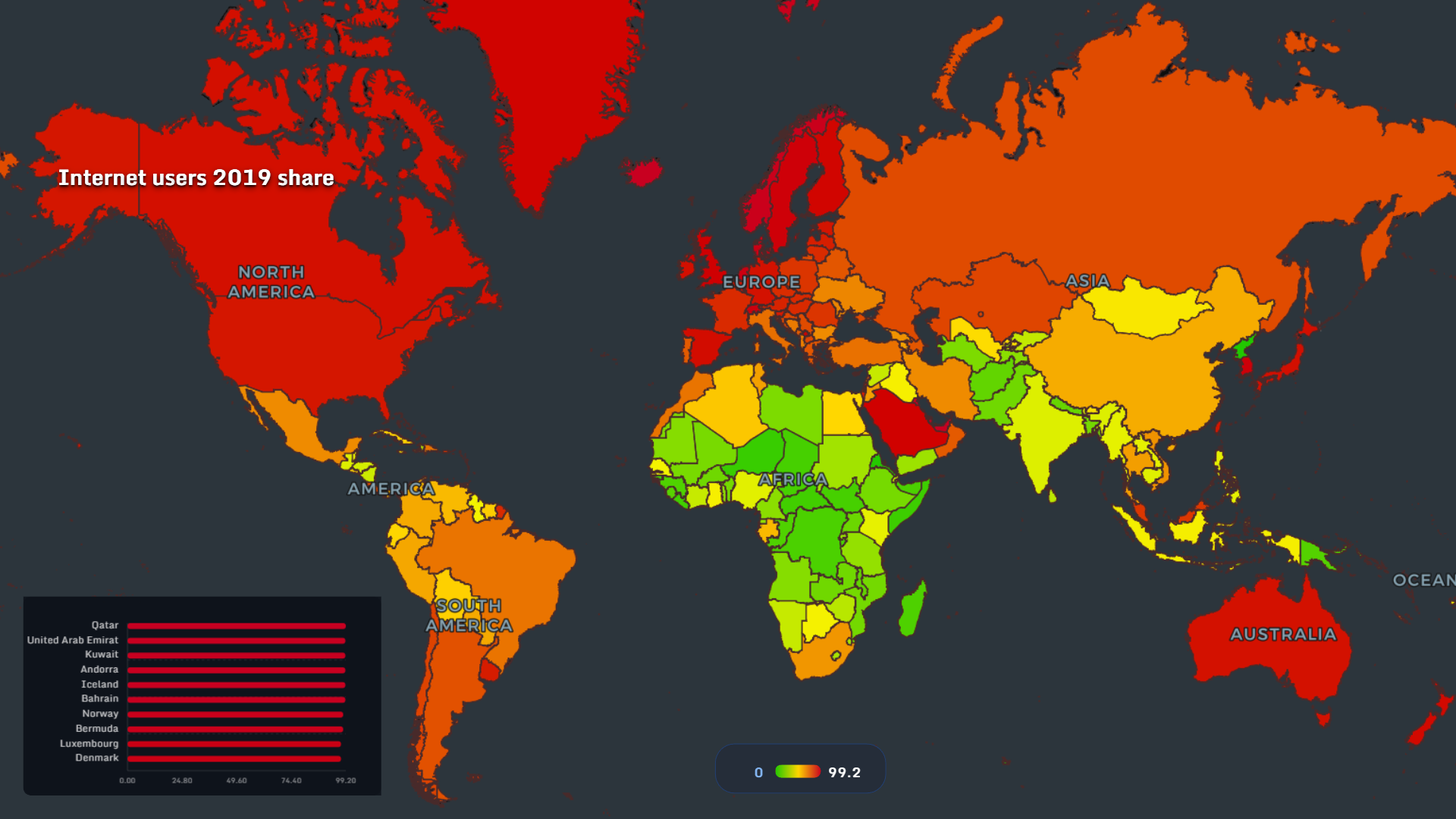 Internet users share 2019 world map