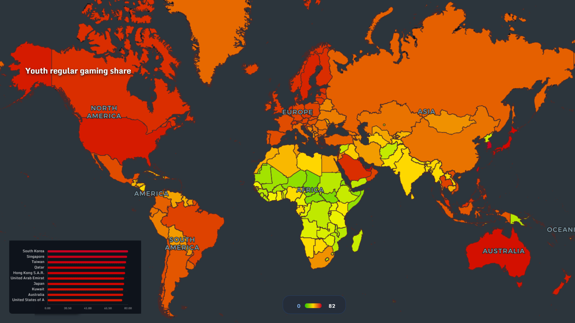 Youth regular gaming share world map