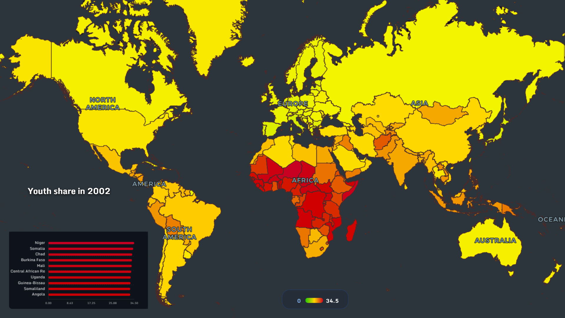Youth population share 2002 world map