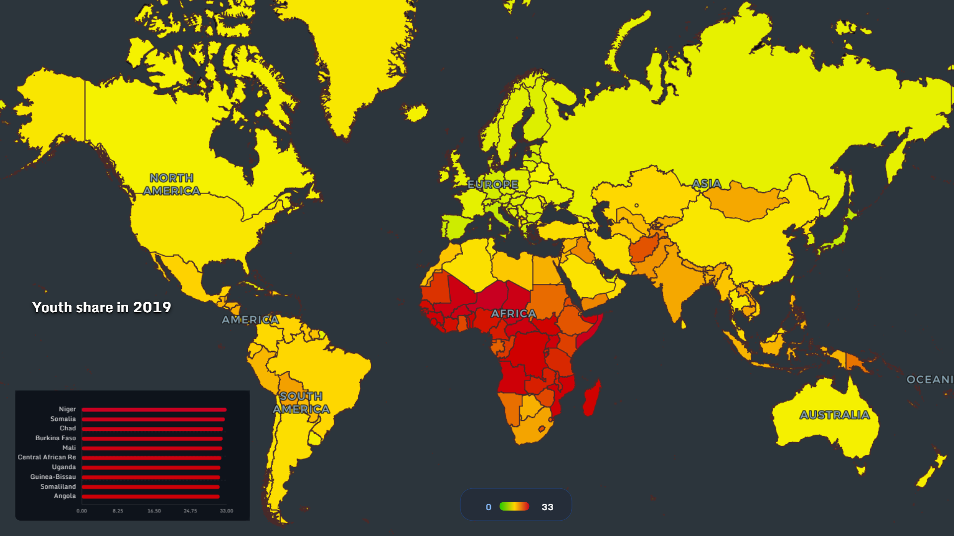 Youth population share 2019 world map
