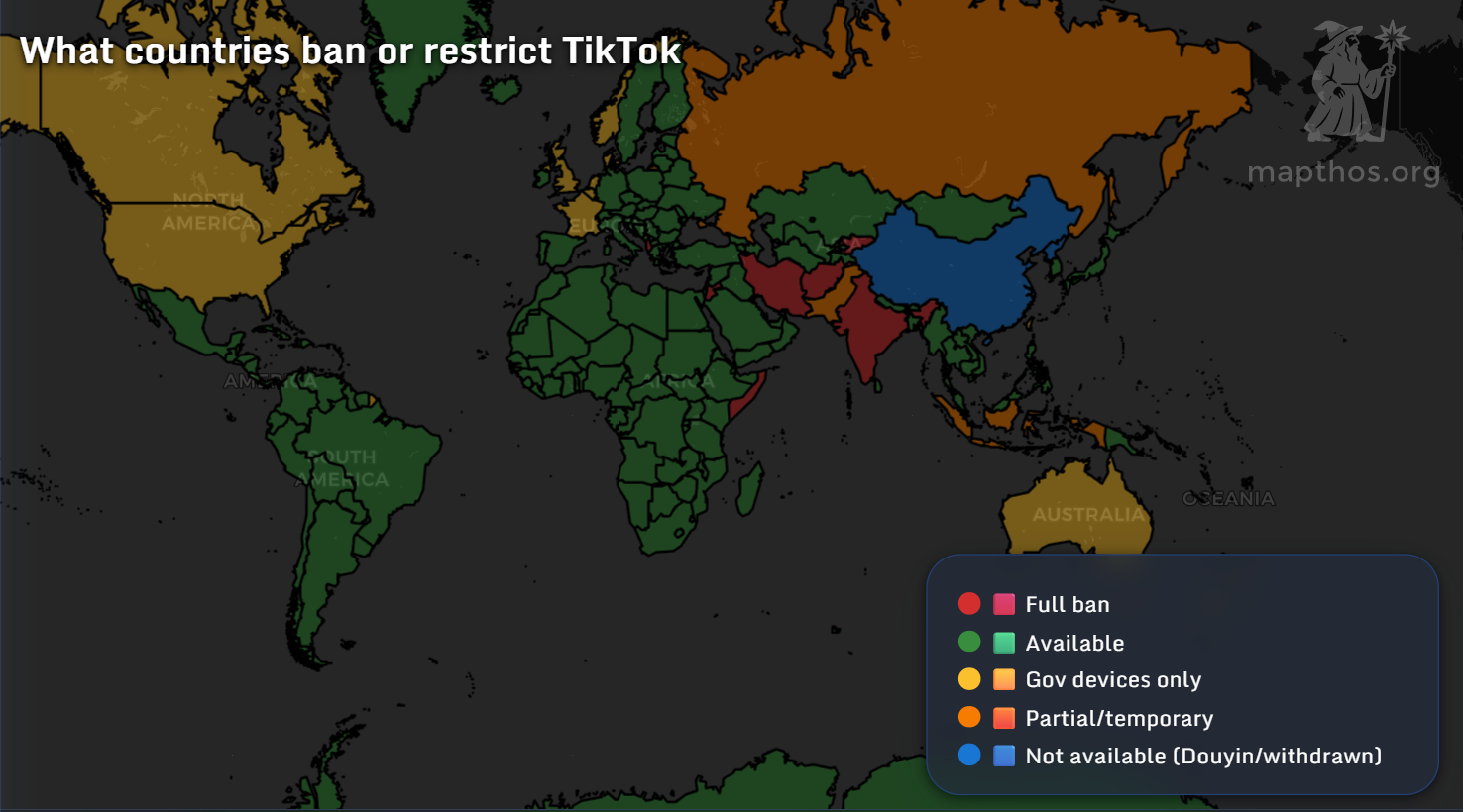Global map showing TikTok vs Instagram Reels dominance by country