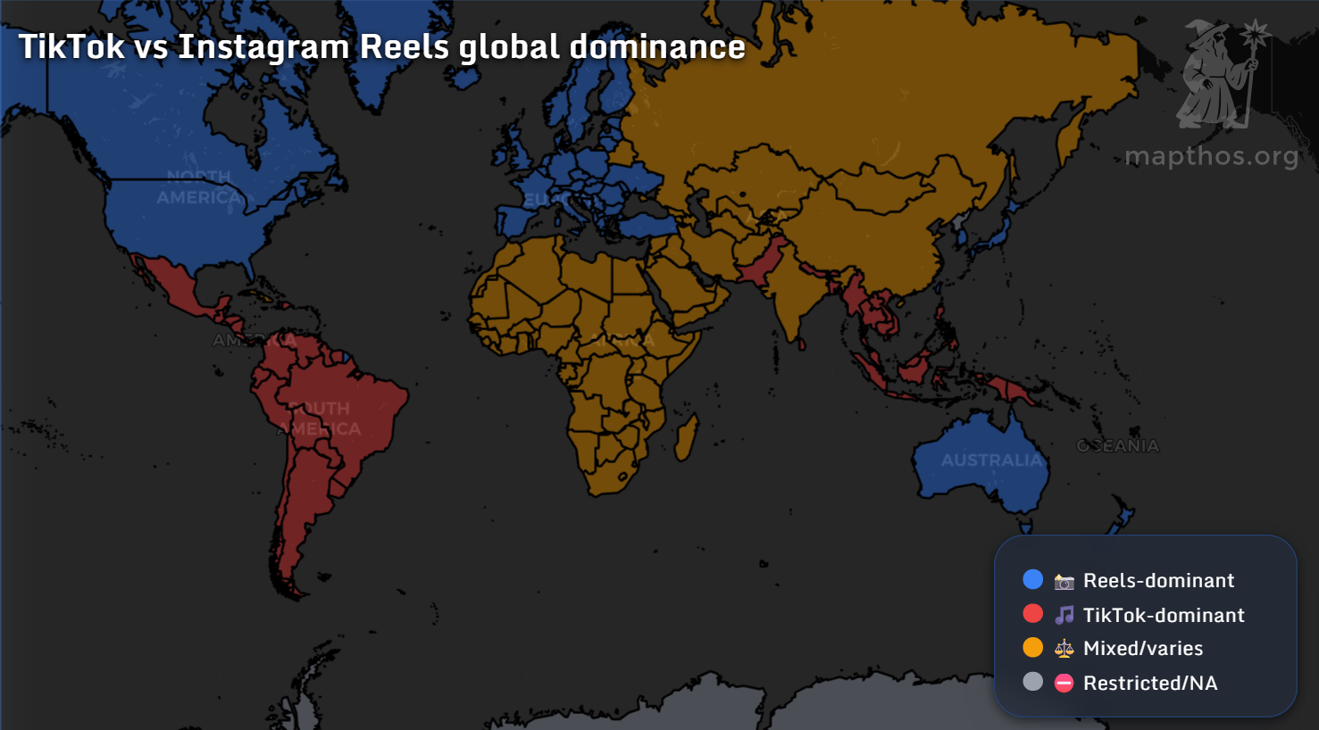 Map showing countries that ban or restrict TikTok in 2025