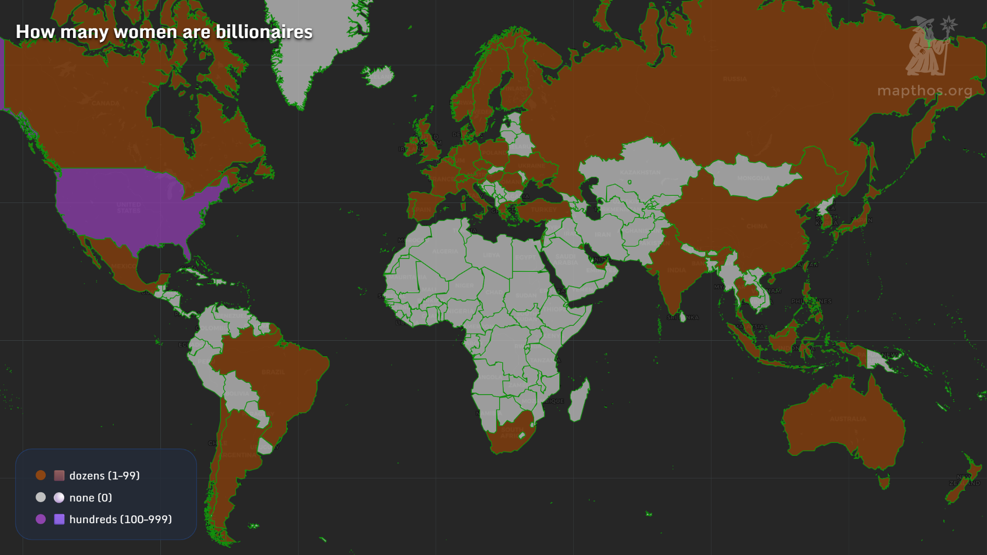 How many women are billionaires by country