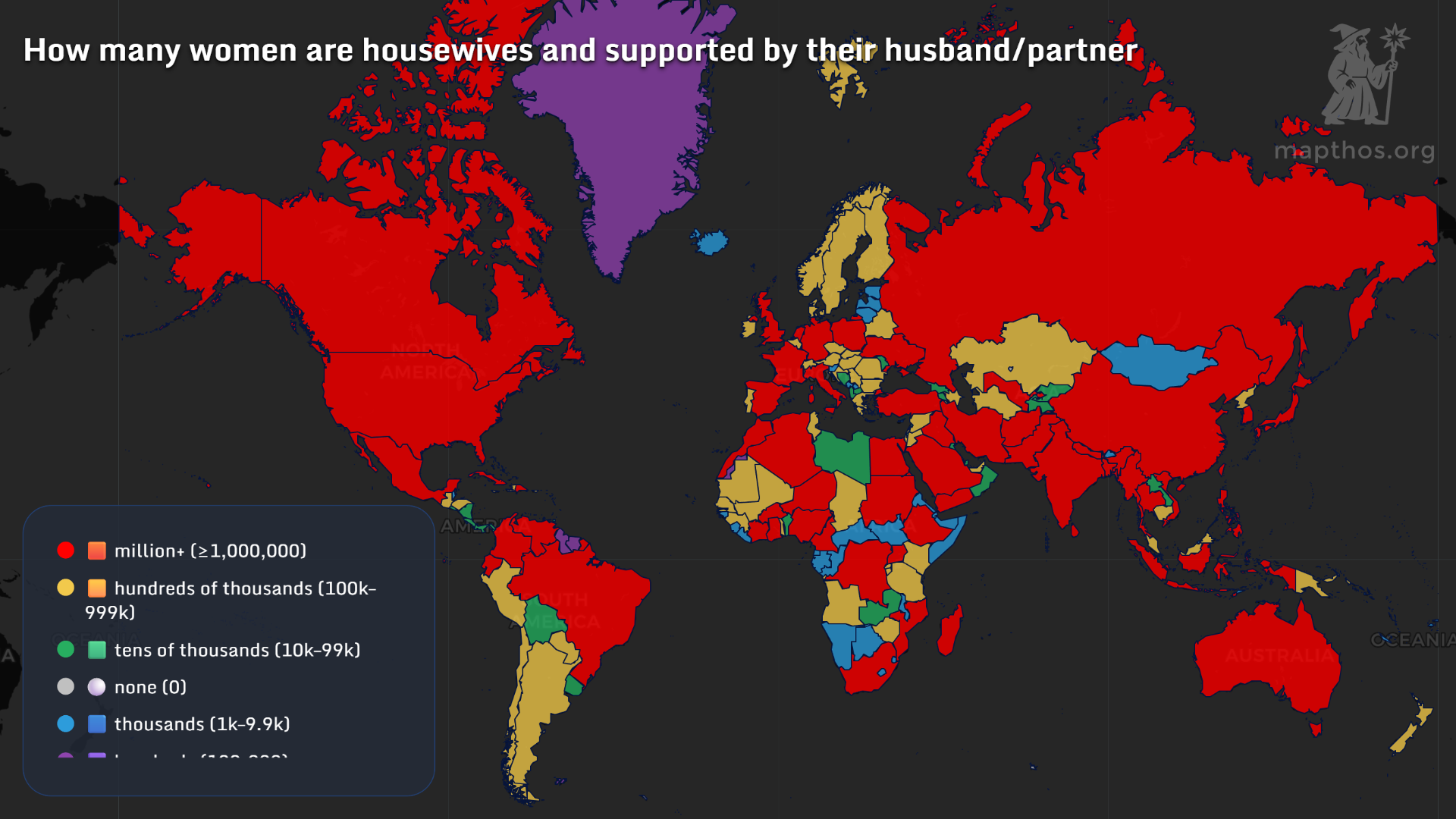 Map showing the number of housewives by country