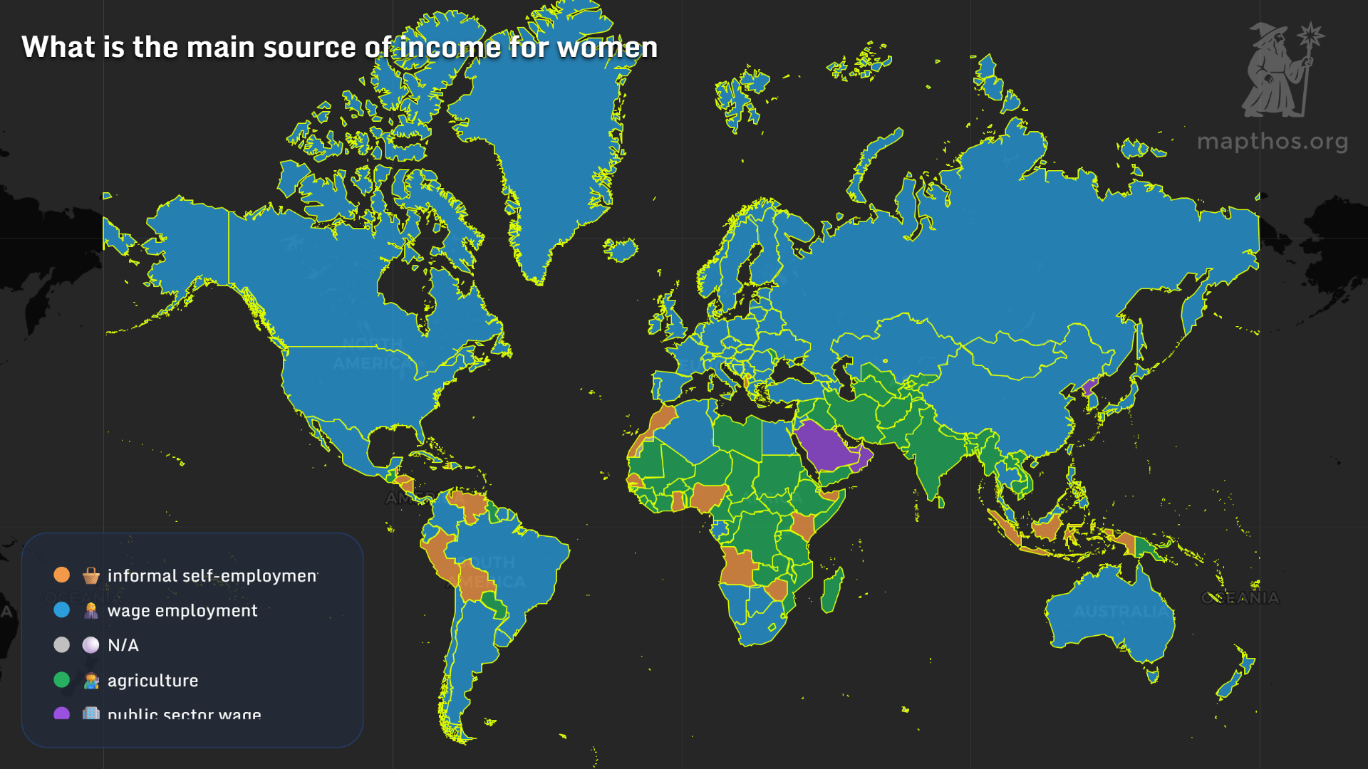 Main source of income for women by country