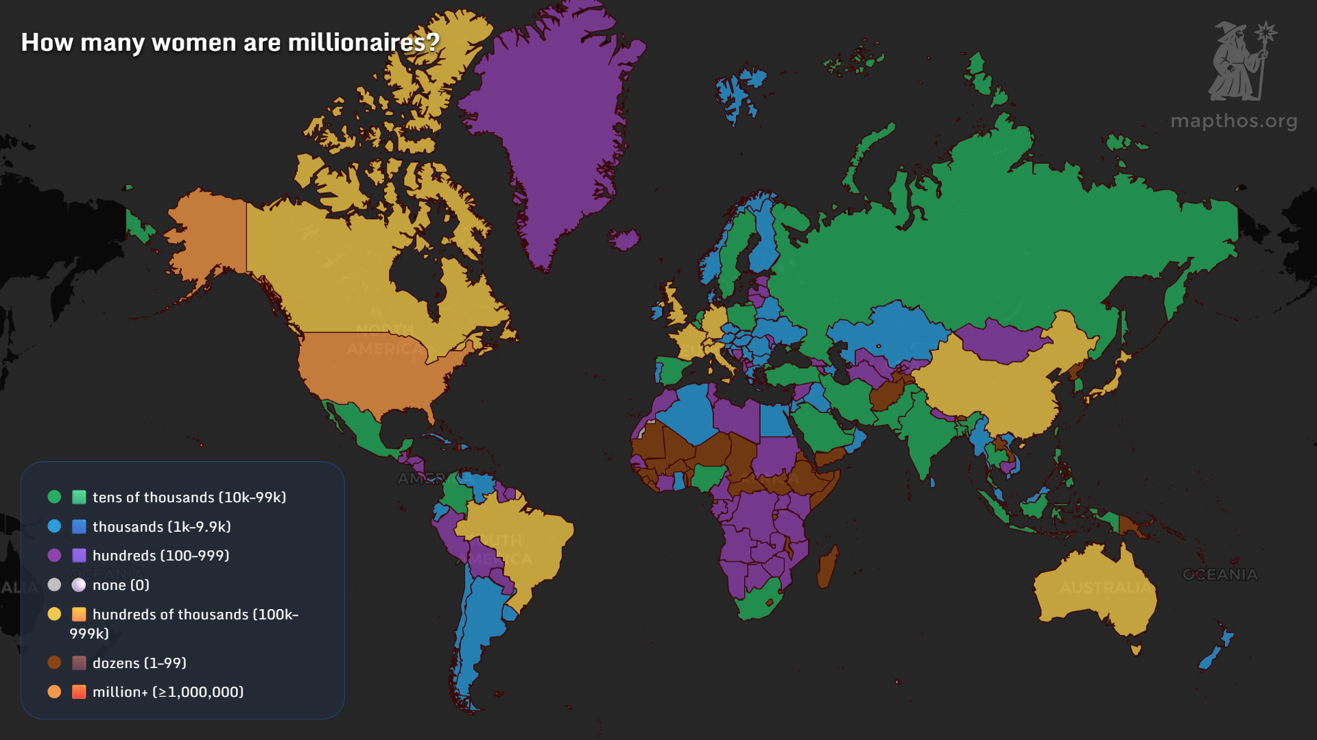 How many women are millionaires by country