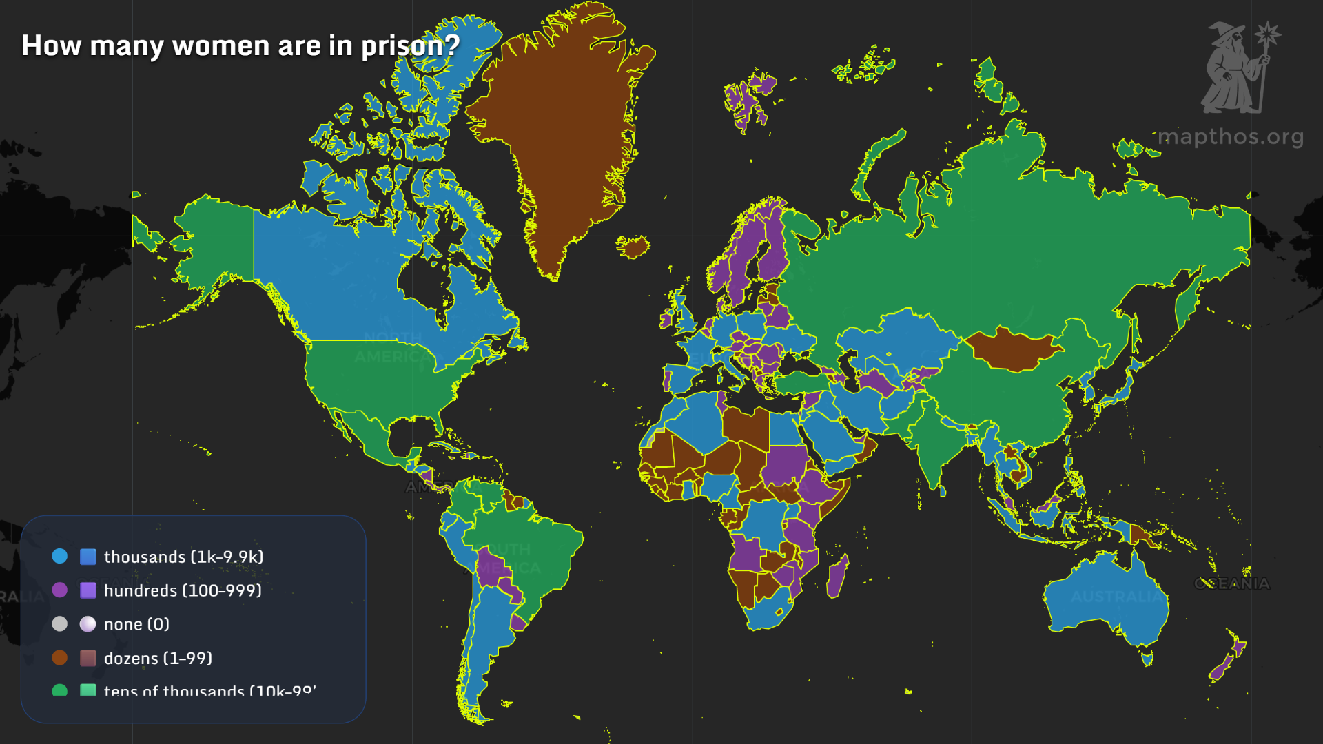How many women are in prison by country