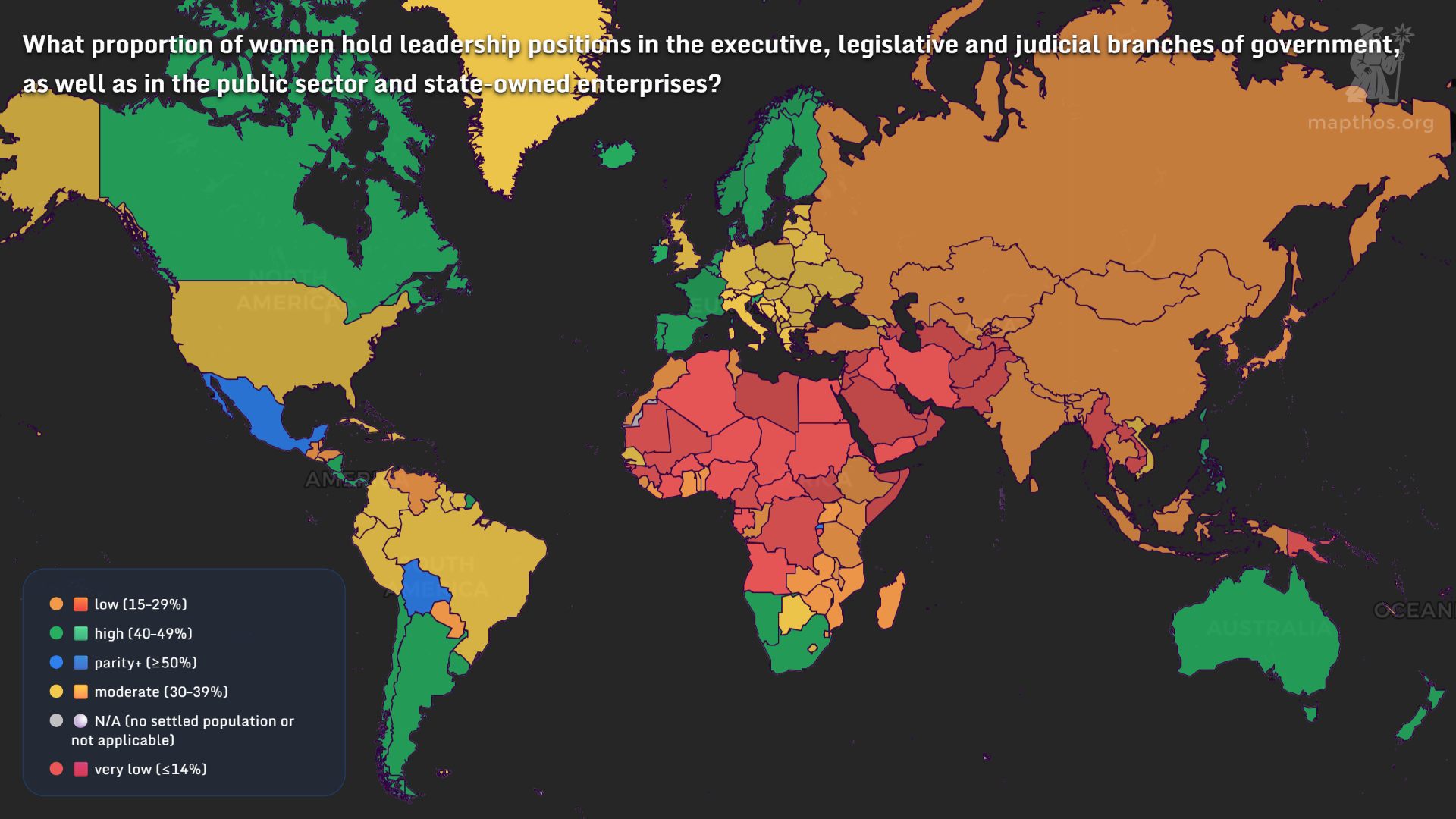 Proportion of women in leadership roles by country