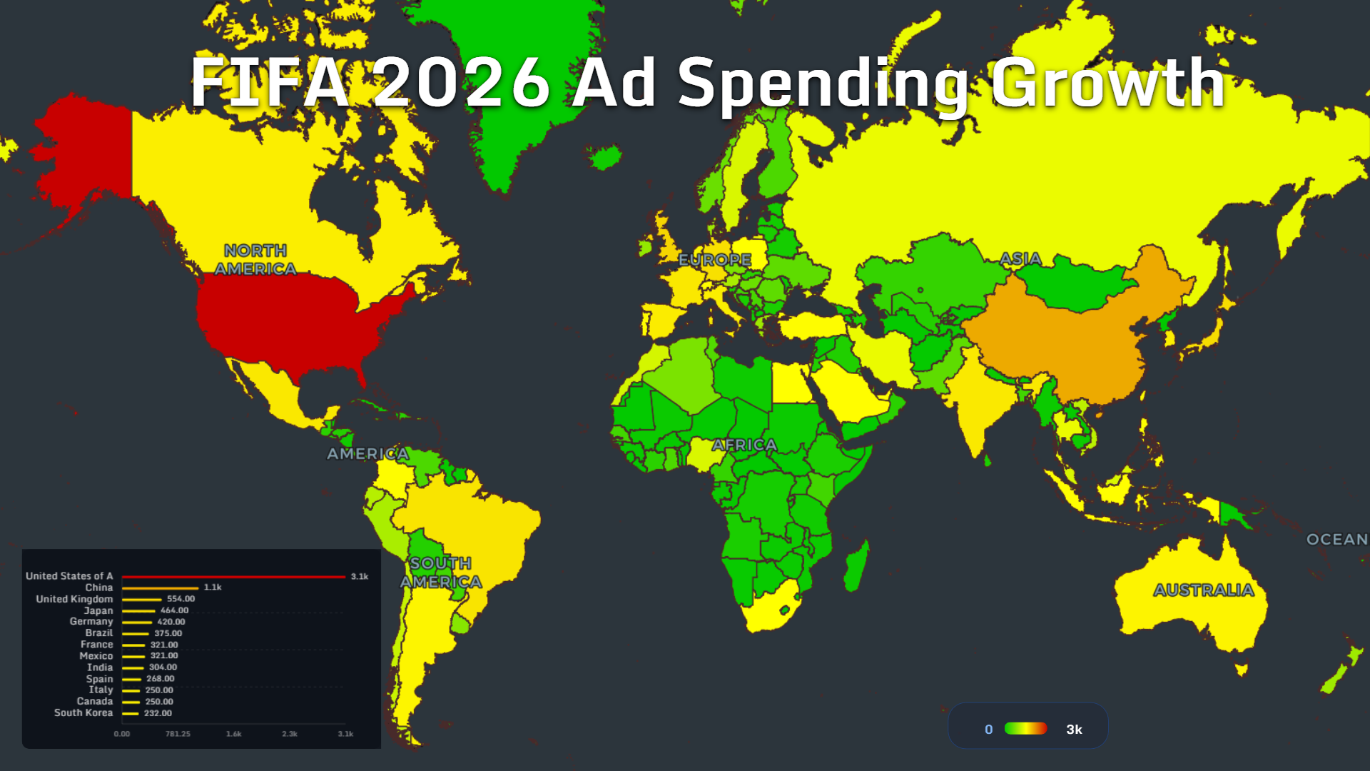 Global map of advertising spending growth associated with the 2026 World Cup