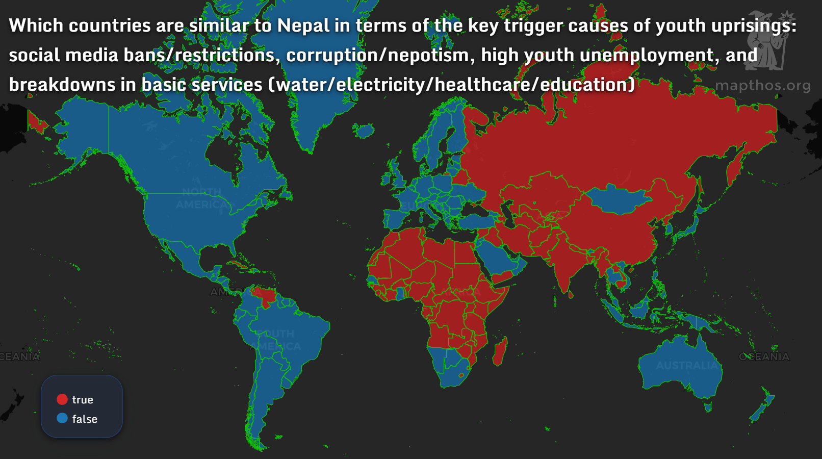 Global map showing similar youth protest triggers worldwide
