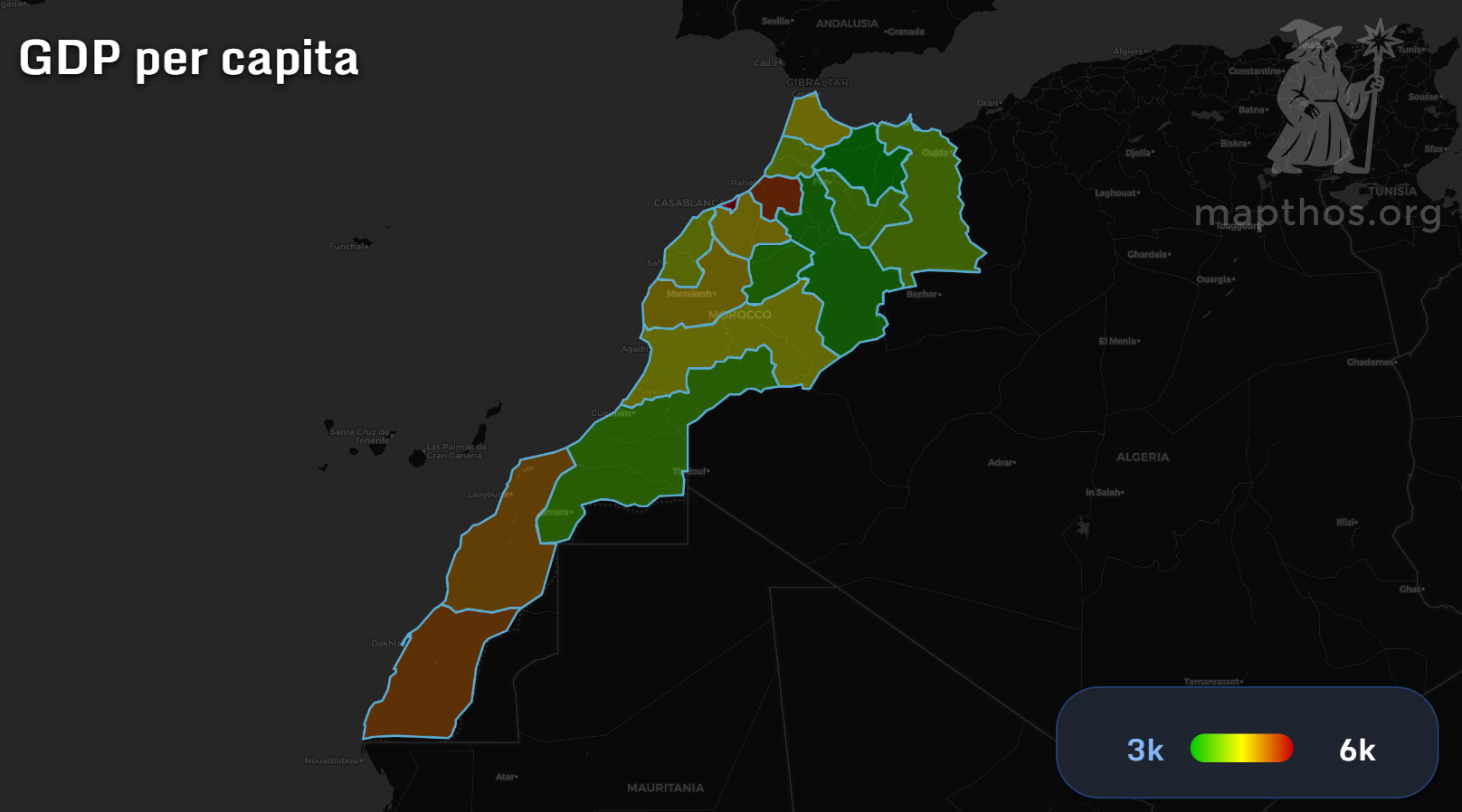 GDP per capita map of Morocco
