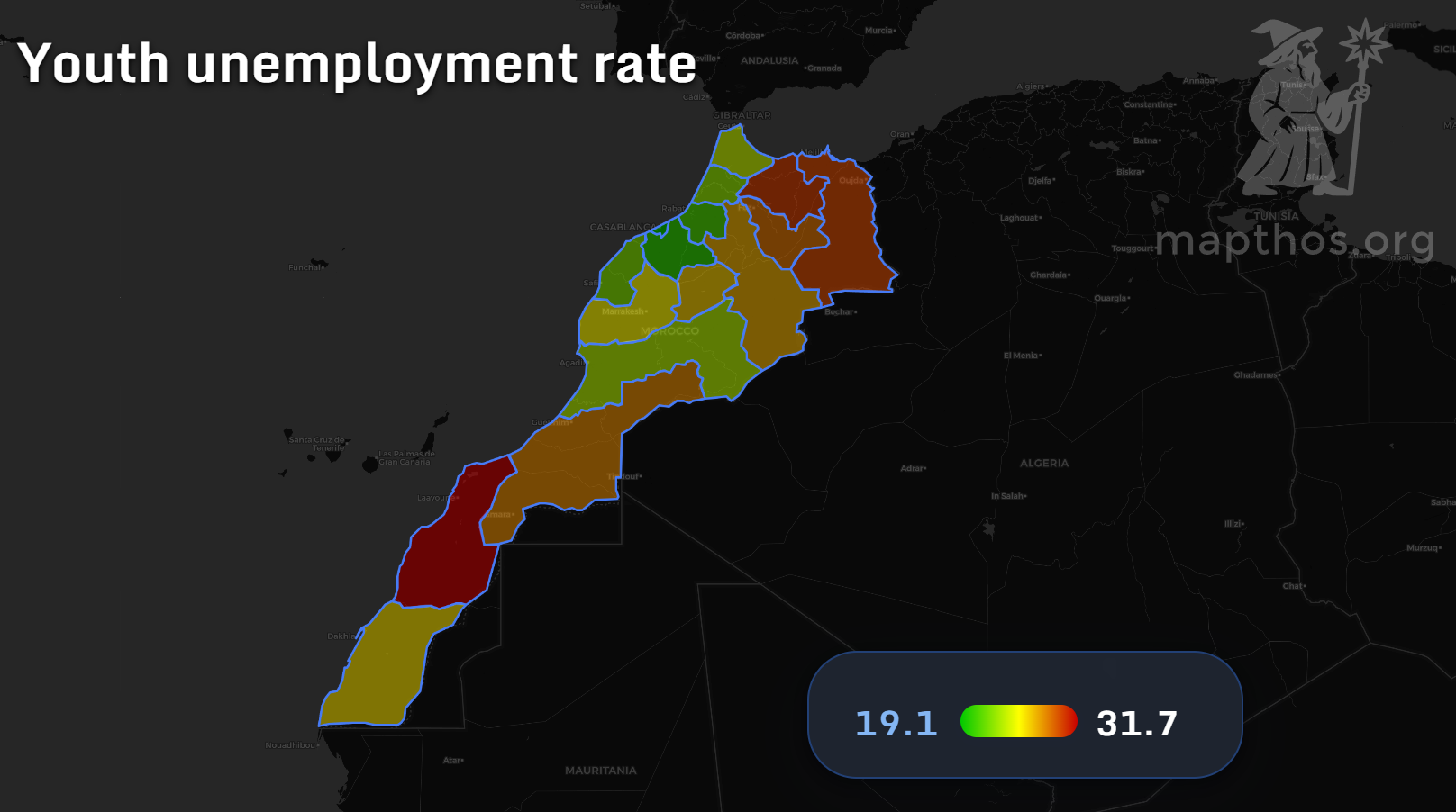 Youth unemployment rate in Morocco by region